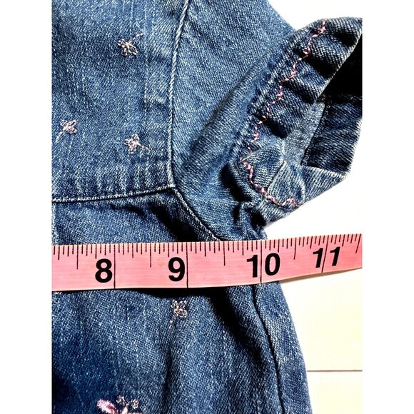 Adorable Blue Denim Baby Dress 12 Mo Dragonfly Flowers Back Buttons Cotton - Picture 4 of 7
